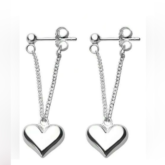 Silver Heart Drop Earrings- Hypoallergenic Nickel Free - Picture 1 of 5